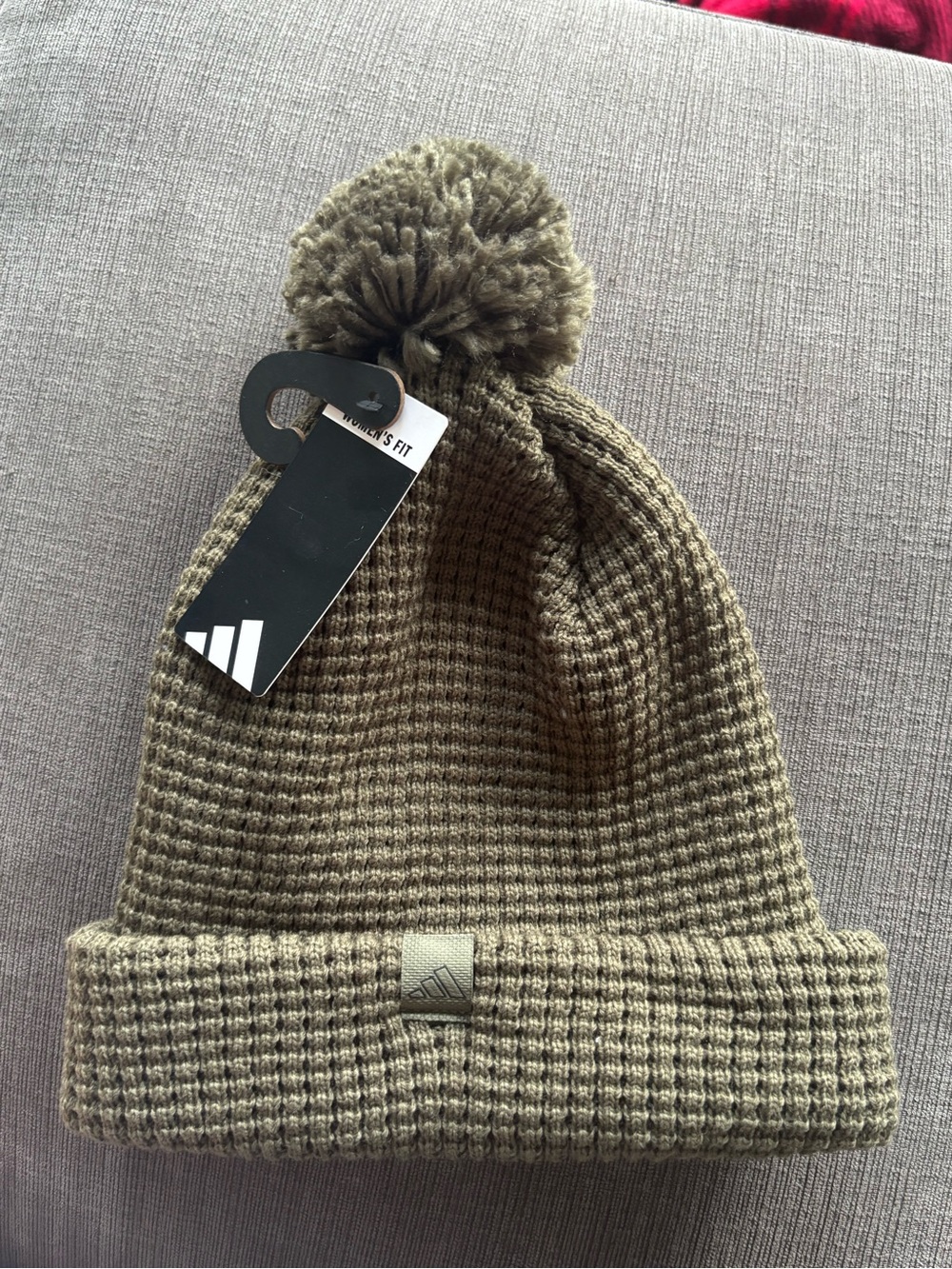 NWT adidas Women's Pom Ballie Beanie Hat - Olive Strata Green / Black, OSFA